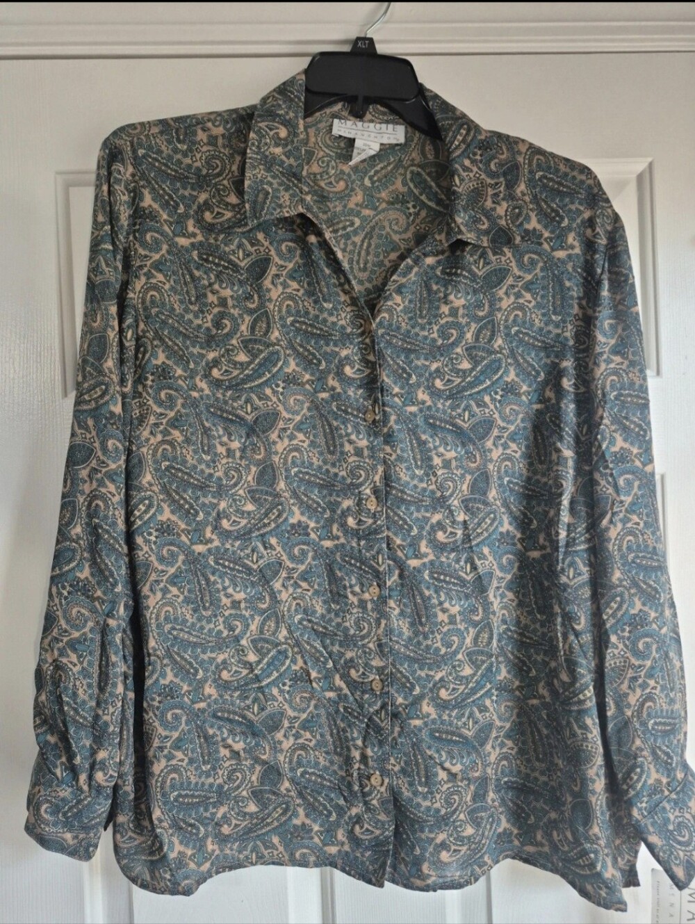 Maggie McNaughton shirt women 20W blouse button long sleeve paisley